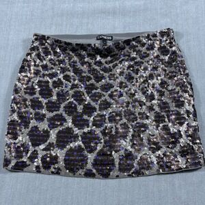 Express Skirt Women S Grey Leopard Sequin Mini Party Glam Side Zip